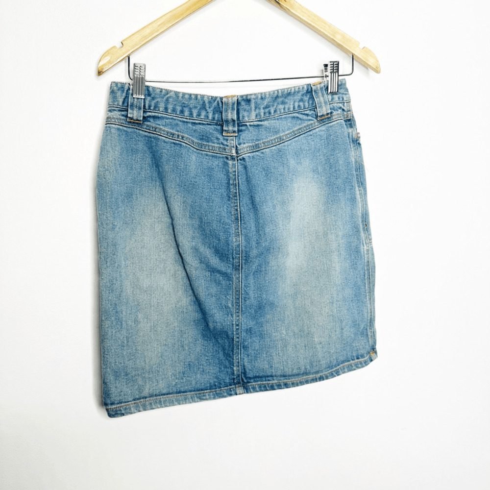 VTG 00s y2k DENIM CARGO SKIRT Light blue jean stretch blend womens size 4 - Picture 6 of 6